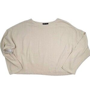 Pretty Garden Linen Cotton Lagenlook LS Shirt Natural Beige Boxy Minimal Large